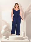 Macacão Plus Size Feminino Elegante Alças Finas Com Decote V