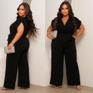 Macacão Plus Size Feminino Longo Pantalona Decote V Manga Curta G1 Veste 46 ao 50 Elegante