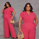 Macacão Plus Size Feminino Transpassado Duna Longo Cinto Decote G1