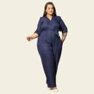 Macacão Plus Size Longo Linho Festa Elegante Lia Rosa Macacão Plus Size Longo Linho Festa Elegante Lia Rosa