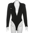 Macacão Preto De Renda Com Decote Em V E Manga Longa Para Mulheres, Moda De Outono, Bodysuit Com