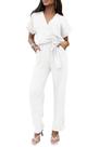 Macacão PRETTYGARDEN Transpassado Decote V Cinto Pantalona Branco M