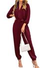 Macacão PRETTYGARDEN Vinho Vermelho com Decote em V e Cinto XXL Macacão PRETTYGARDEN Vinho Vermelho com Decote em V e Cinto XXL