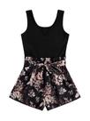Macacão regata SOLY HUX feminino de verão preto floral 3G