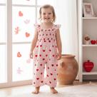 Macacão Sem Mangas Para Meninas Pequenas Com Estampa De Coração Em Xadrez Rosa, Roupas De Verão Para Macacão Sem Mangas Para Meninas Pequenas Com Estampa De Coração Em Xadrez Rosa, Roupas De Verão Para