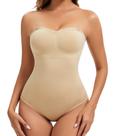 Macacão Shapewear Ciksob Strapless Tummy Control com sutiã bege