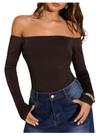 Macacão SweatyRocks Sexy Backless Off Shoulder Coffee M