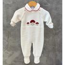 Macacão Tricot Off White com Body Contorno Vermelho - Cogumelos