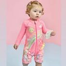 Macacao UV Infantil Menina Infanti Rosa Neon Flamingo Verão Moda Praia 84806 -