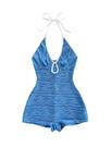 Macacão Verdusa Rave Outfits Halter Backless Blue para mulheres