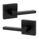 Maçaneta de entrada Kwikset Halifax com fechadura e chave, exterior de alavanca reversível com chave segura, para entrada frontal e quartos, preta fosca, resistente a picaretas, Smartkey Rekey Security e Microban