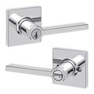 Maçaneta de porta Kwikset Casey Entry com fechadura e chave cromada polida Maçaneta de porta Kwikset Casey Entry com fechadura e chave cromada polida