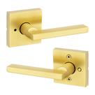 Maçaneta de porta Kwikset Halifax Privacy com fechadura em latão acetinado