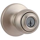 Maçaneta de porta Kwikset Polo Entry com fechadura e chave em níquel acetinado Maçaneta de porta Kwikset Polo Entry com fechadura e chave em níquel acetinado