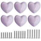Maçanetas de gaveta de cerâmica Perphin Heart roxas, pacote com 6