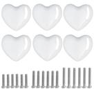 Maçanetas de gaveta de cerâmica Perphin Heart Shape White, pacote com 6
