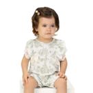 Macaquinho Bebê Balonê Branco Florzinhas Verde Chá Renda e Lacinhos Milon Tamanho:M (3-6 meses)