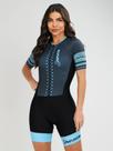 Macaquinho Ciclismo Feminino - Forro em Gel - Cinza e Turquesa Evolution Savancini(3470)