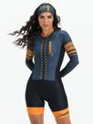 Macaquinho Ciclismo Feminino - Forro em Gel - Manga Longa Cinza e Laranja Evolution Savancini (3460)