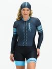 Macaquinho Ciclismo Feminino - Forro em Gel - Manga Longa Cinza e Turquesa Evolution Savancini(3460)