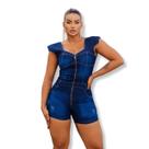 Macaquinho Curto Jeans Feminino com Lycra e zíper Frontal