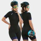 Macaquinho de Ciclismo Feminino Manga Longa Bike Way Fresh Preto Roxo Forro Gel Proteção Uv Respirável Bolsos Traseiros