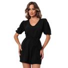 Macaquinho Feminino Com Cordão Na Cintura e Manga Bufante Moda Verão Premium