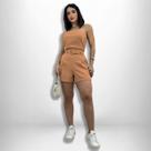 Macaquinho Feminino Curto Alfaiataria sem alça Cinto