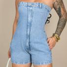 Macaquinho Feminino Jeans Curto Zíper Frontal Macaquinho Feminino Jeans Curto Zíper Frontal