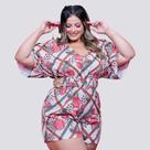 Macaquinho Feminino Plus Size Estampado Lastex 46 ao 50 0232 Macaquinho Feminino Plus Size Estampado Lastex 46 ao 50 0232
