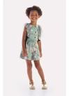 Macaquinho Infantil Verde Floral com Tule Verde 2