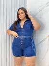 Macaquinho jeans com lycra plus size com cinto REF:2551