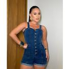 Macaquinho Jeans feminino com lycra de Alça e bainha Virada -
