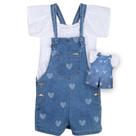Macaquinho jeans infantil menina blusa e roupinha de boneca Cor:AzulTamanho:8