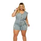 Macaquinho Jeans Plus Size Lycra Com Botões Tamanho Grande Modelador com Cinto Valoriza as Curvas Macaquinho Jeans Plus Size Lycra Com Botões Tamanho Grande Modelador com Cinto Valoriza as Curvas
