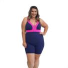 Macaquinho Natação Light Plus Size Azul Marinho e Pink com Sustentação