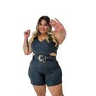 Macaquinho Plus Size Cirrê c Cinto Aberto do Lado 0479