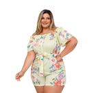 Macaquinho Plus Size Feminino Curto Estampado com Faixa 0423 Macaquinho Plus Size Feminino Curto Estampado com Faixa 0423