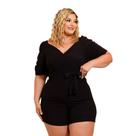 Macaquinho Plus Size Feminino Manga Princesa 3/4 Com Faixa
