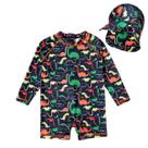 Macaquinho Praia Infantil com Boné Proteção UV 50+ Estampas Tip Top