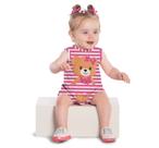 Macaquinho Regata Bebê Feminino Pink Listrado Ursa Kyly