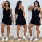 Macaquinho shortinho moda praia veste 2 versões gola V e frente fechada casual moda feminina Verão Lindo