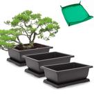 Macetas para Bonsái GROWNEER 3 Paquetes, Maceta de Entrenamiento de 28 cm con Bandeja y Tapete