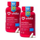 Magnésio Dimalato Quelato, Taurato e Bisglicinato 3 em 1 com Vitamina B6 350mg Vhita, 60 cápsulas - 2 potes