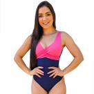 Maiô Boddy Transpassado Chapa barriga Bicolor Bojo Removível Comportado Cavado Feminino Hidroginástica Natação Usar Com Calça
