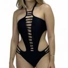 Maio Body Preto Aviador, Decote Elegante, Detalhes em Tiras, Primavera Verão - ULLY