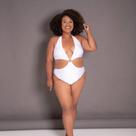 Maiô branco plus size com detalhes em argola dourada