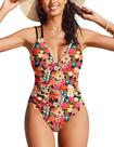 Maiô de peça única AI'MAGE com decote em V franzido com estampa floral feminina