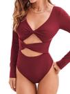 Maiô de peça única CUPSHE Rash Guard de manga comprida com decote em V XS