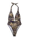 Maiô de peça única GORGLITTER com estampa de chita e decote em V para mulheres Maiô de peça única GORGLITTER com estampa de chita e decote em V para mulheres